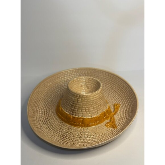 VINTAGE Western Pottery Ceramic Sombrero Hat Chips/Salsa Dish Decorative Party - Picture 3 of 8